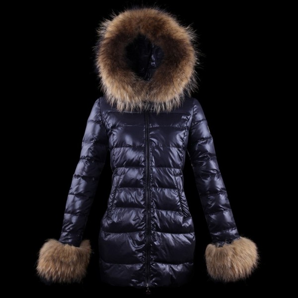 Moncler Elegante Navy Furry Polsini Cappotti